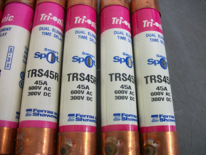 FERRAZ-SHAWMUT LOT OF 6 SMART SPOT FUSES TRS45R 45AMP 600VOLT NOB