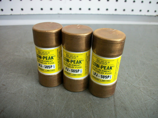 BUSSMANN LOT OF 3 LOW-PEAK FUSES LPJ-50SP 50AMP 600VOLT