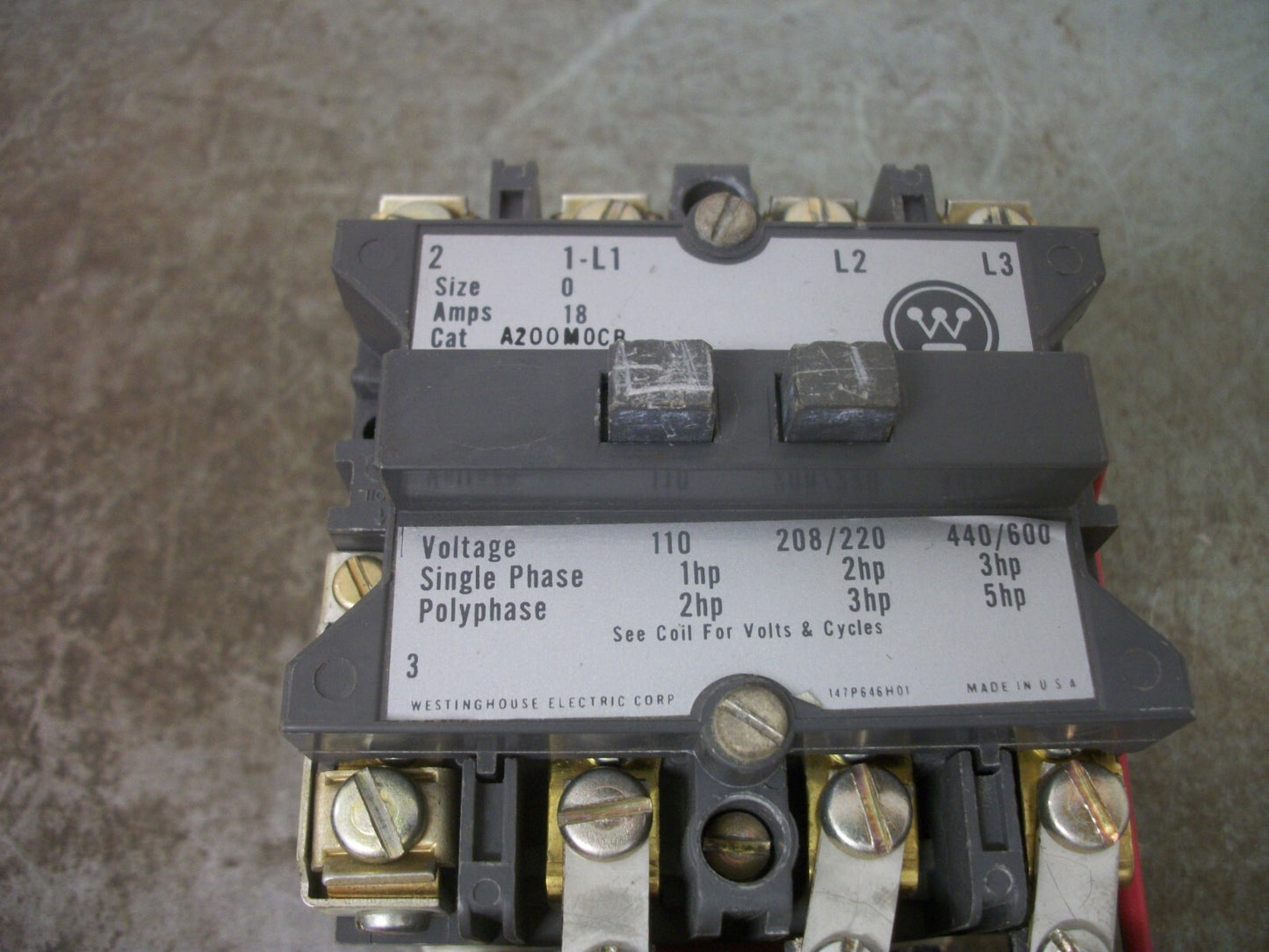 WESTINGHOUSE SIZE 0 MOTOR STARTER A200M0CB 18AMP 480VCOIL 3PH 600V 5HP