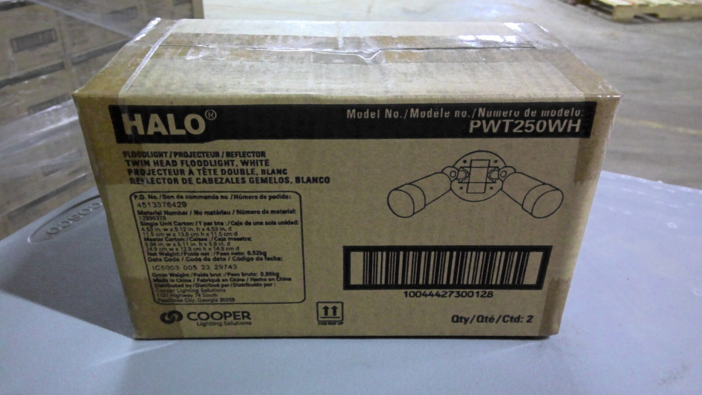 HALO BOX OF 2 WHITE TWIN HEAD FLOODLIGHTS PWT250WH NIB