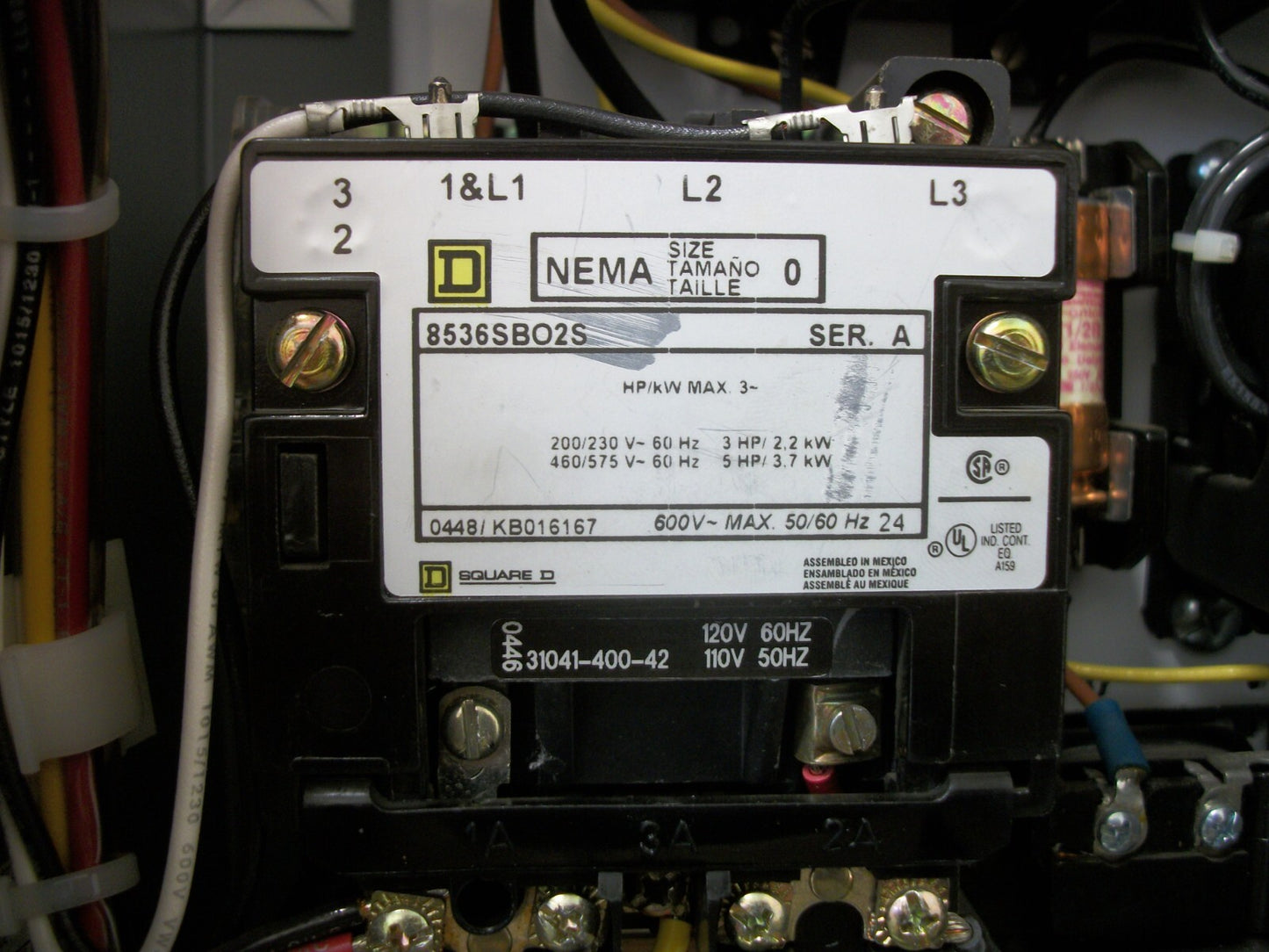 SQUARE D STARTER COMBO SIZE 0 TYPE 1 8536SBO2S 120VCOIL 30AMP FUSIBLE