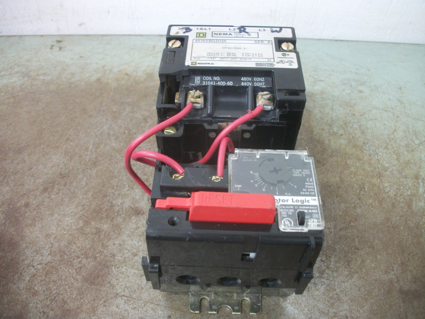 SQUARE D SIZE 0 MOTOR STARTER 8536SBG2H20 480VCOIL 3PH 600V 5HP MOTOR LOGIC