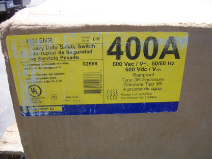 SQUARE D DISCONNECT TYPE 3R H365NR 400AMP 600VOLT 3POLE FUSIBLE NIB