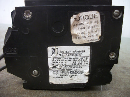CUTLER-HAMMER BA CIRCUIT BREAKER BAB3030CS 30AMP 240VOLT 3POLE W/SHUNT & NEUTRAL