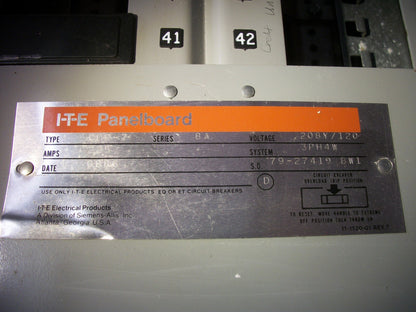 SIEMENS CDP-7 LOAD CENTER PANELBOARD 79-27419-BW1 225AMP 208Y/120VOLT 3PH REFURB