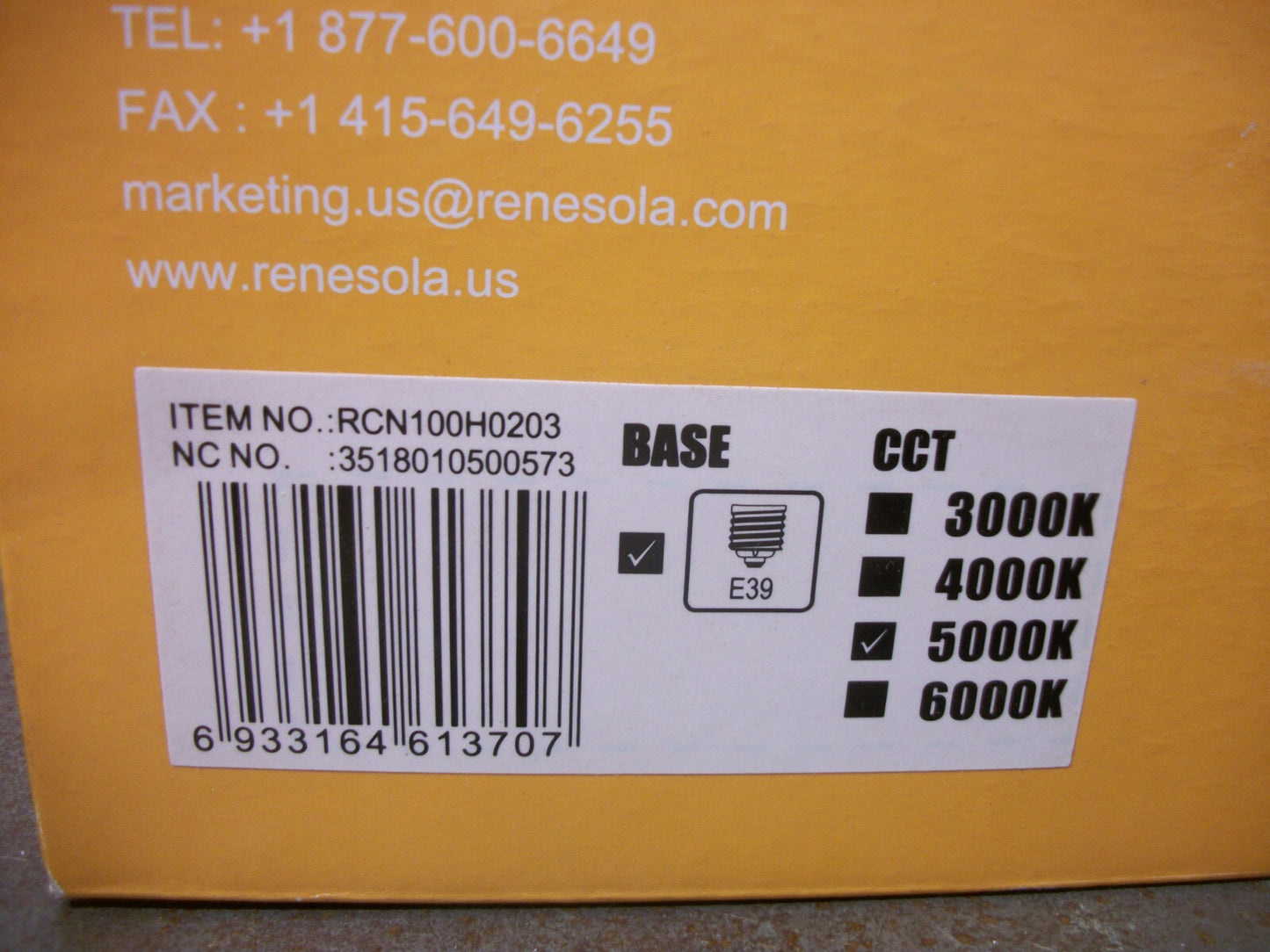 RENESOLA 100W LED CORN LIGHT RCN100H0203 100-277VOLT 50,000 HOURS NIB