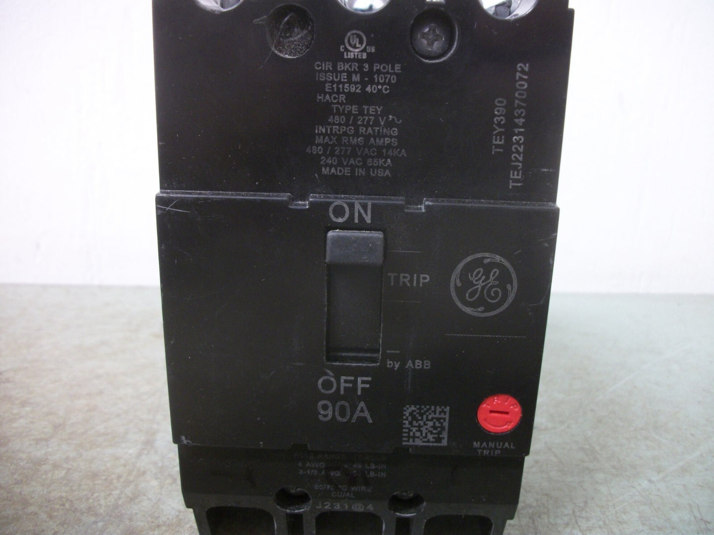 GE TEY CIRCUIT BREAKER TEY390 90AMP 480VOLT 3POLE