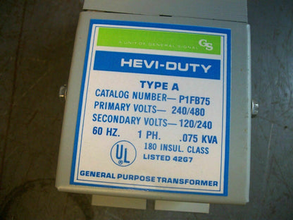 HEVI-DUTY TYPE A .075KVA 1PH TRANSFORMER P1FB75 HV 240X480 LV 120/240 *NIB*