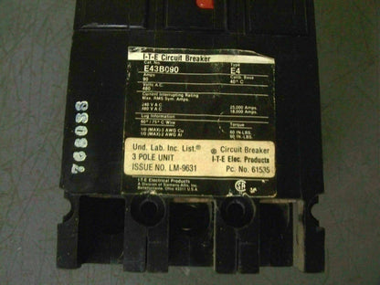 SIEMENS E4 CIRCUIT BREAKER E43B090 90AMP 480VOLT 3POLE
