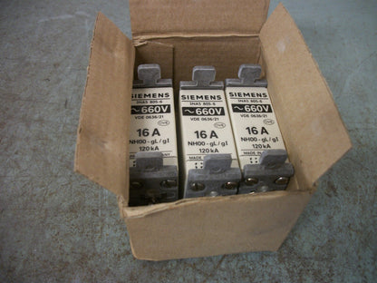 SIEMENS BOX OF 3 HRC FUSE LINKS 3NA5 805-6 16AMP 660VOLT NIB