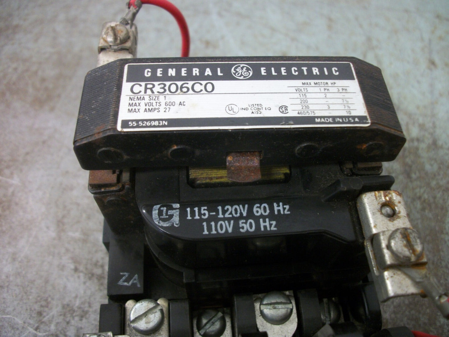 GE SIZE 1 MOTOR STARTER CR306C0 27AMP 120VCOIL 3PH 600V 10HP
