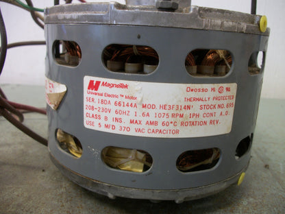 MAGNETEK BLOWER MOTOR HE3F314N 208/230VOLT 1075RPM 1PH 1.6AMP