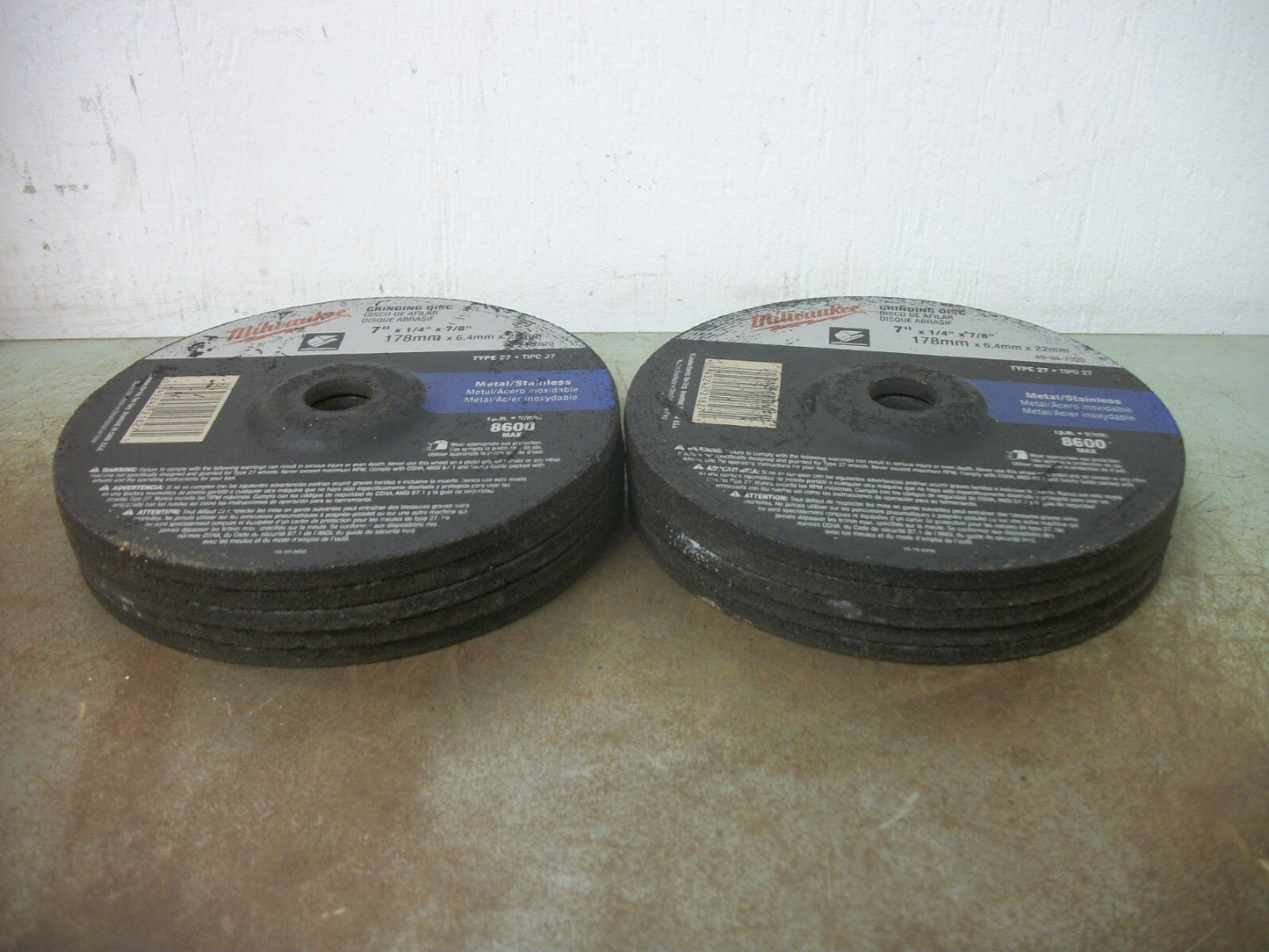 MILWAUKEE LOT OF 10 TYPE 27 7"X1/4"X 7/8" METAL/STAIN GRINDING DISCS 49-94-7020
