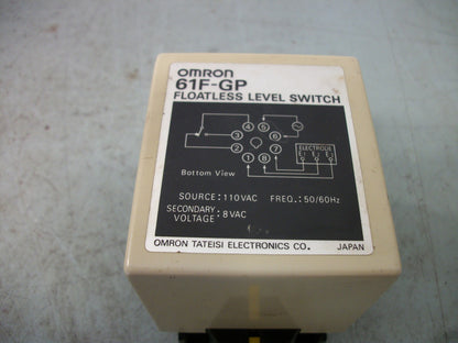 OMRON FLOATLESS LEVEL SWITCH 61F-GP SOURCE 110VAC SEC 8VAC