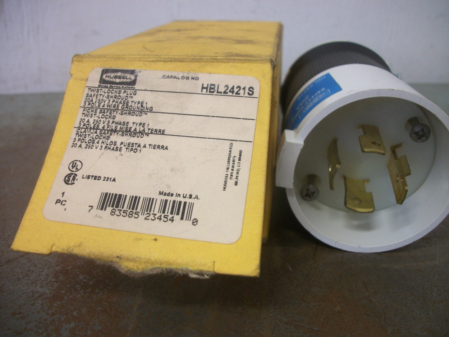 HUBBELL SAFETY SHROUD TWIST-LOCK PLUG HBL2421S 20AMP 250VOLT 3P 4W GRND NIB