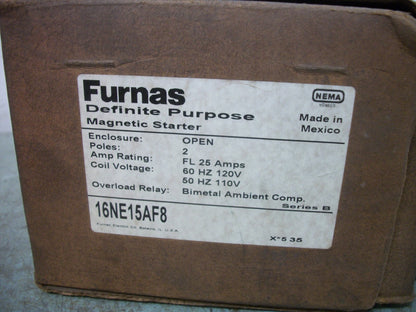 FURNAS DEFINITE PURPOSE MOTOR STARTER 16NE15AF8 25AMP 120VCOIL 2POLE NIB