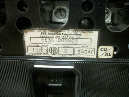 SIEMENS ITE CIRCUIT BREAKER EE3S1000S03 100AMP 240VOLT 3POLE *NIB* CHIPPED