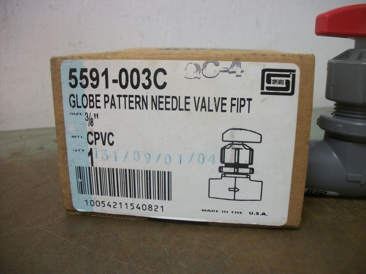 SPEARS 3/8" CPVC GLOBE PATTERN NEEDLE VALVE 5591-003C NIB