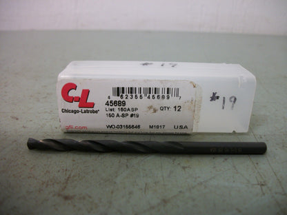 CHICAGO-LATROBE LOT OF 12 #19 3-1/4" OAL HIGH SPEED STEEL JOBBER DRILL 45689 NEW
