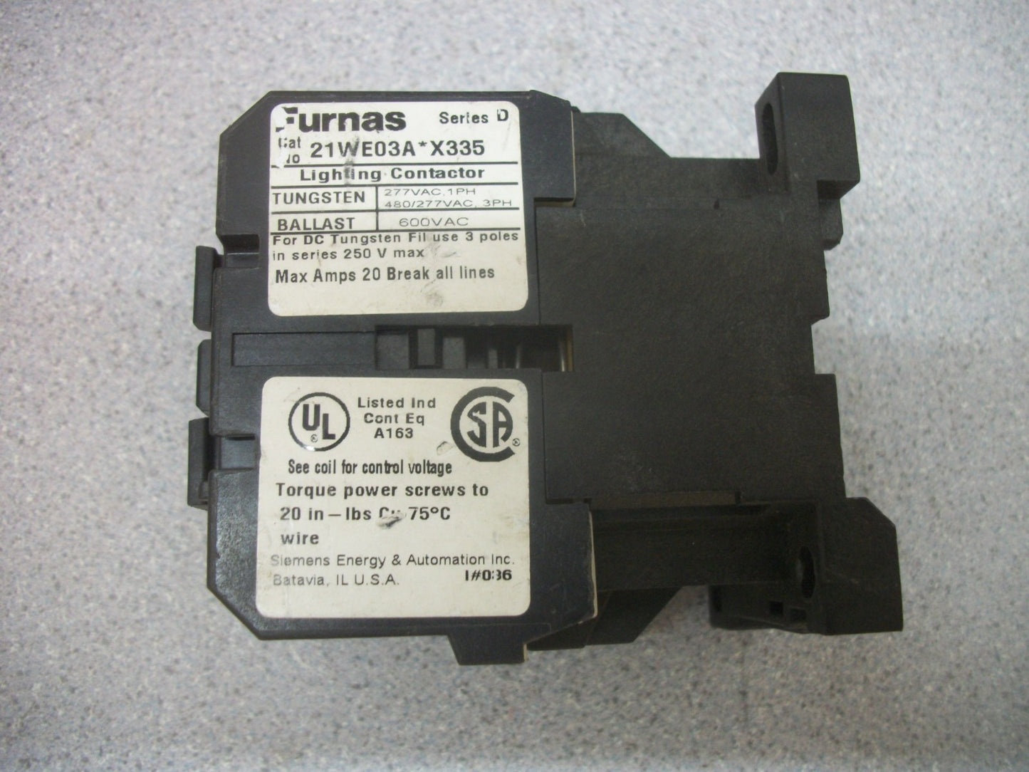 FURNAS 20AMP LIGHTING CONTACTOR 21WE03A*X335 120VCOIL