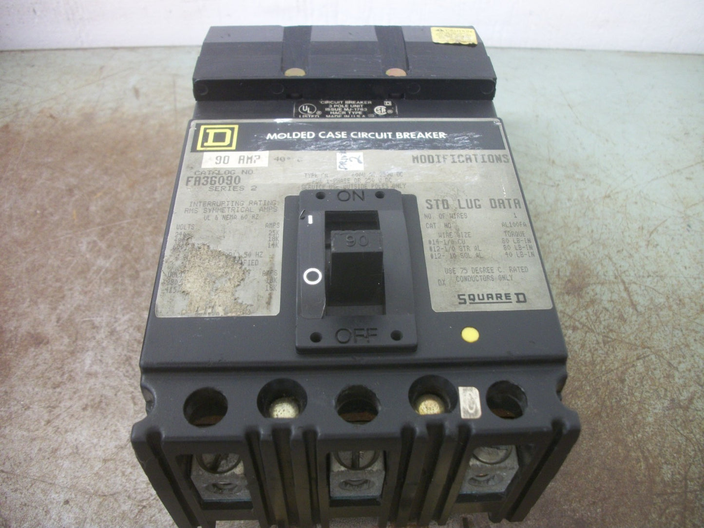 SQUARE D I-LINE FA CIRCUIT BREAKER FA36090 90AMP 600VOLT 3POLE GRAY