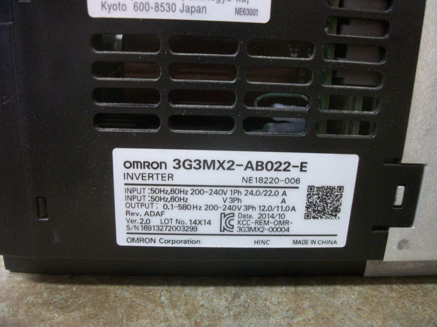 OMRON MX2 2.2KW INVERTER DRIVE 3G3MX2-AB022-E 3PH 200-240VOLT 12.0/11.0AMP