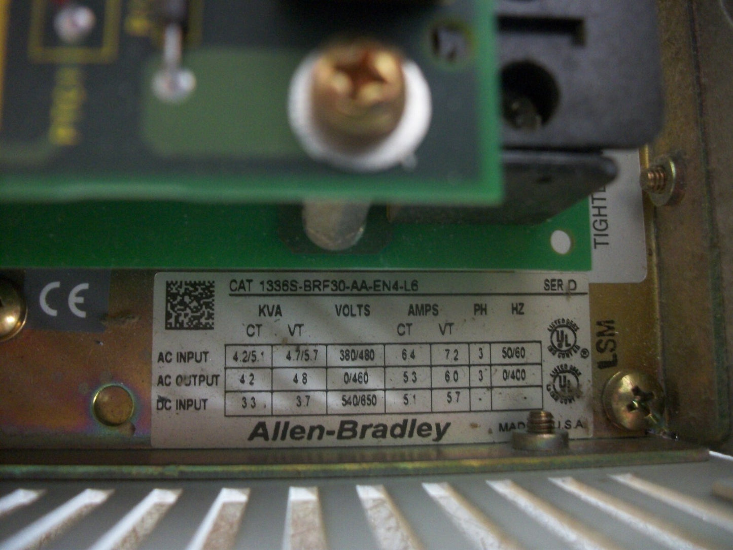 ALLEN-BRADLEY 4.8KVA 1336 PLUS SENSORLESS VECTOR AC DRIVE 1336S-BRF30-AA-EN4-L6