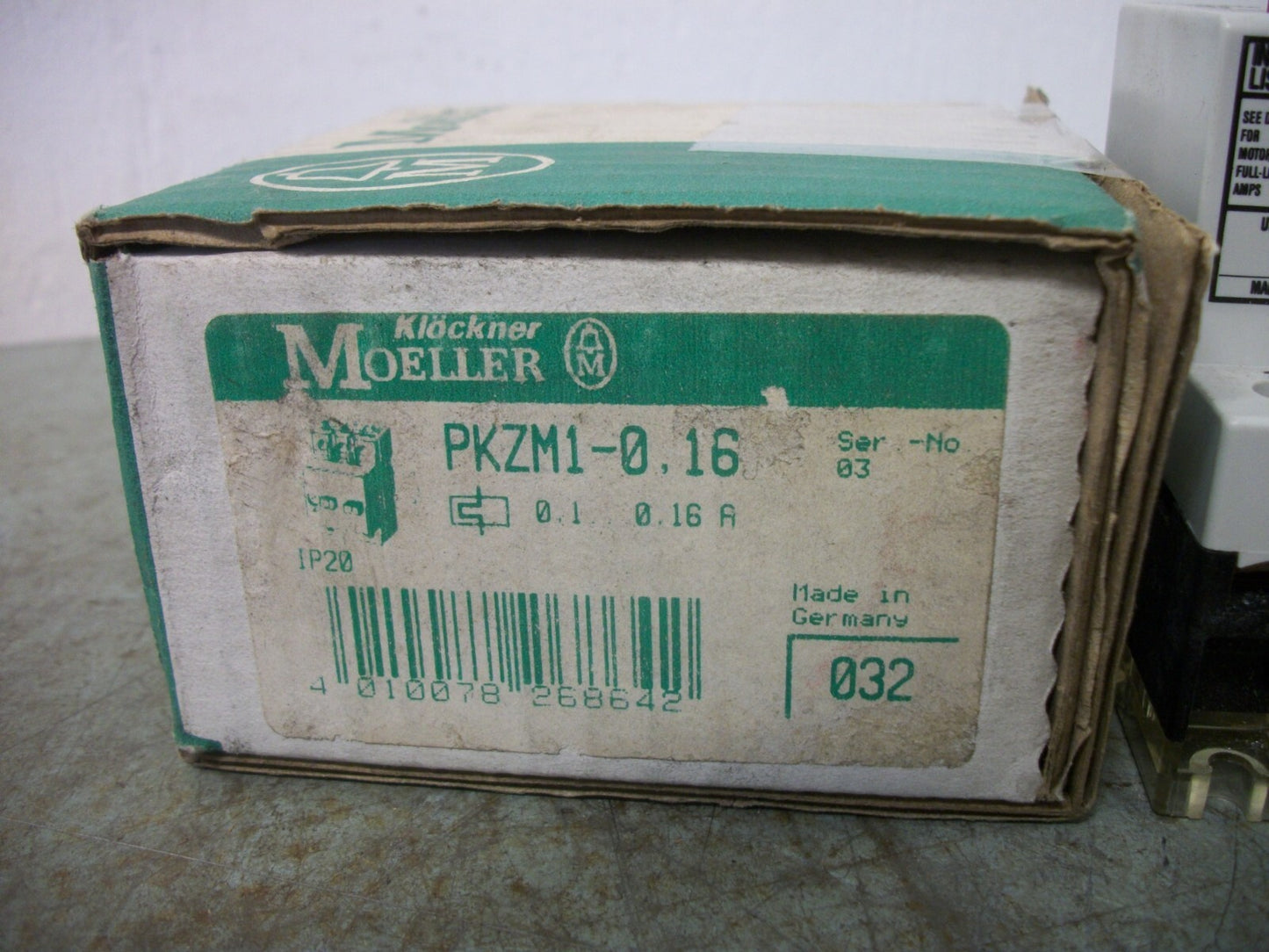 KLOCKNER-MOELLER MANUAL MOTOR STARTER PKZM1-0.16 0.1-0.16AMP NIB