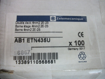 TELEMECANIQUE LOT OF 50 4mm2 2E-2S DOUBLE DECK TERMINAL BLOCKS AB1ETN435U NOB