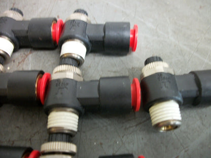 SMC LOT OF 7 3/8" PUSH TO CONNECT SPEED CONTROL VALVES AS2201F BLACK NOB