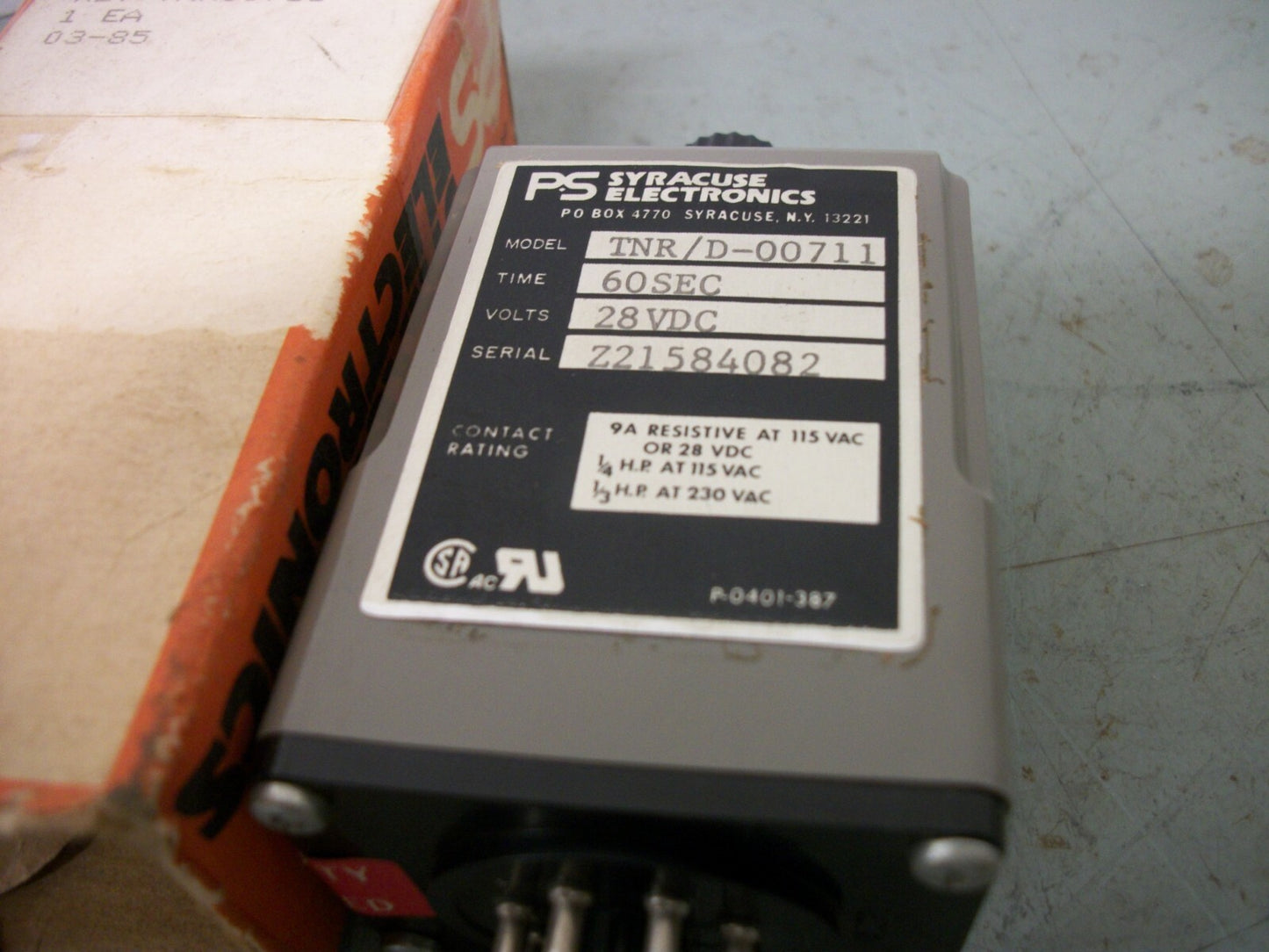 PS SYRACUSE TIME DELAY RELAY TNR/D-00711 60SEC 28VDC GRAY NIB