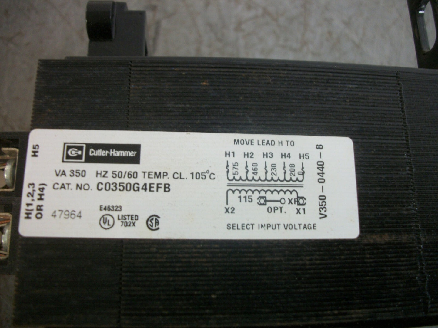 CUTLER-HAMMER 350VA 1PH TRANSFORMER C0350G4EFB HV 208X575 LV 115