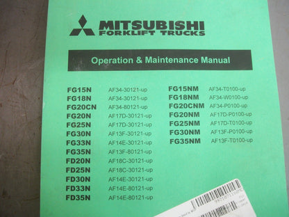 MITSUBISHI FORKLIFT TRUCKS OPERATION & MAINTENANCE MANUAL 99710-7M100 NEW