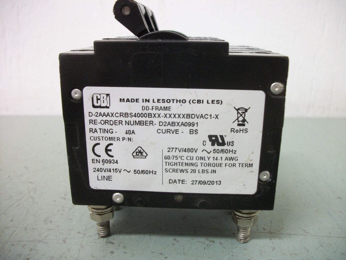 CBI CIRCUIT BREAKER D2ABXA0991 40AMP 277/480VOLT 3POLE NOB