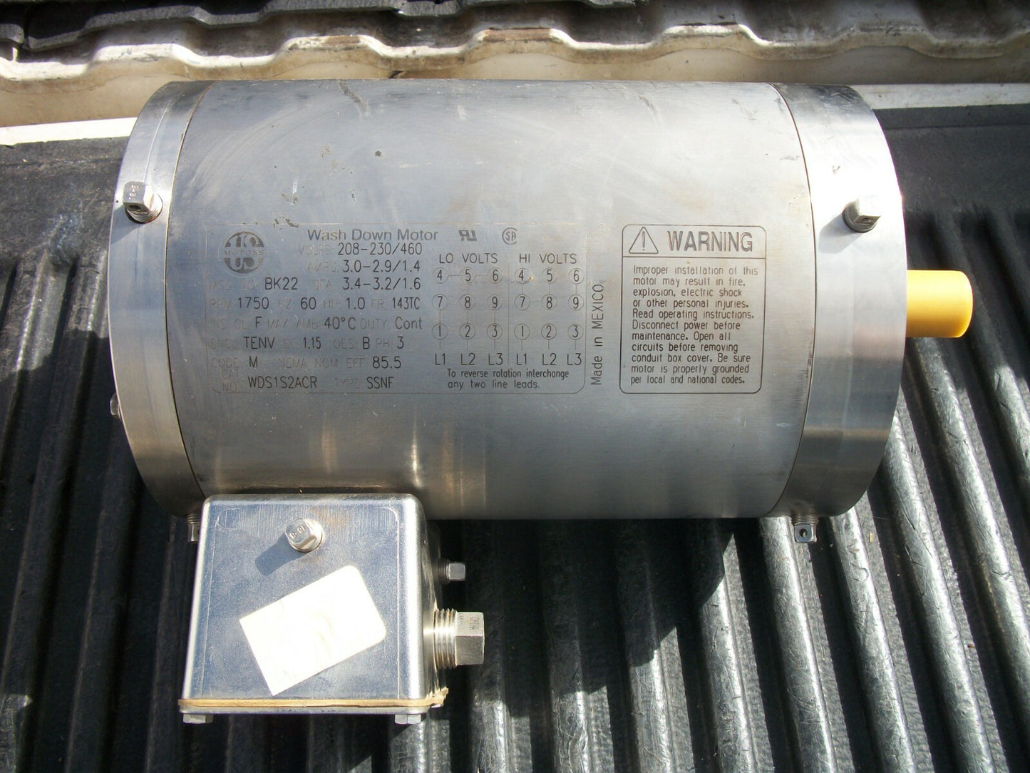 US MOTORS 1HP 143TC TENV WASH DOWN AC MOTOR WDS1S2ACR 460VOLT 1750RPM 3PH NOB