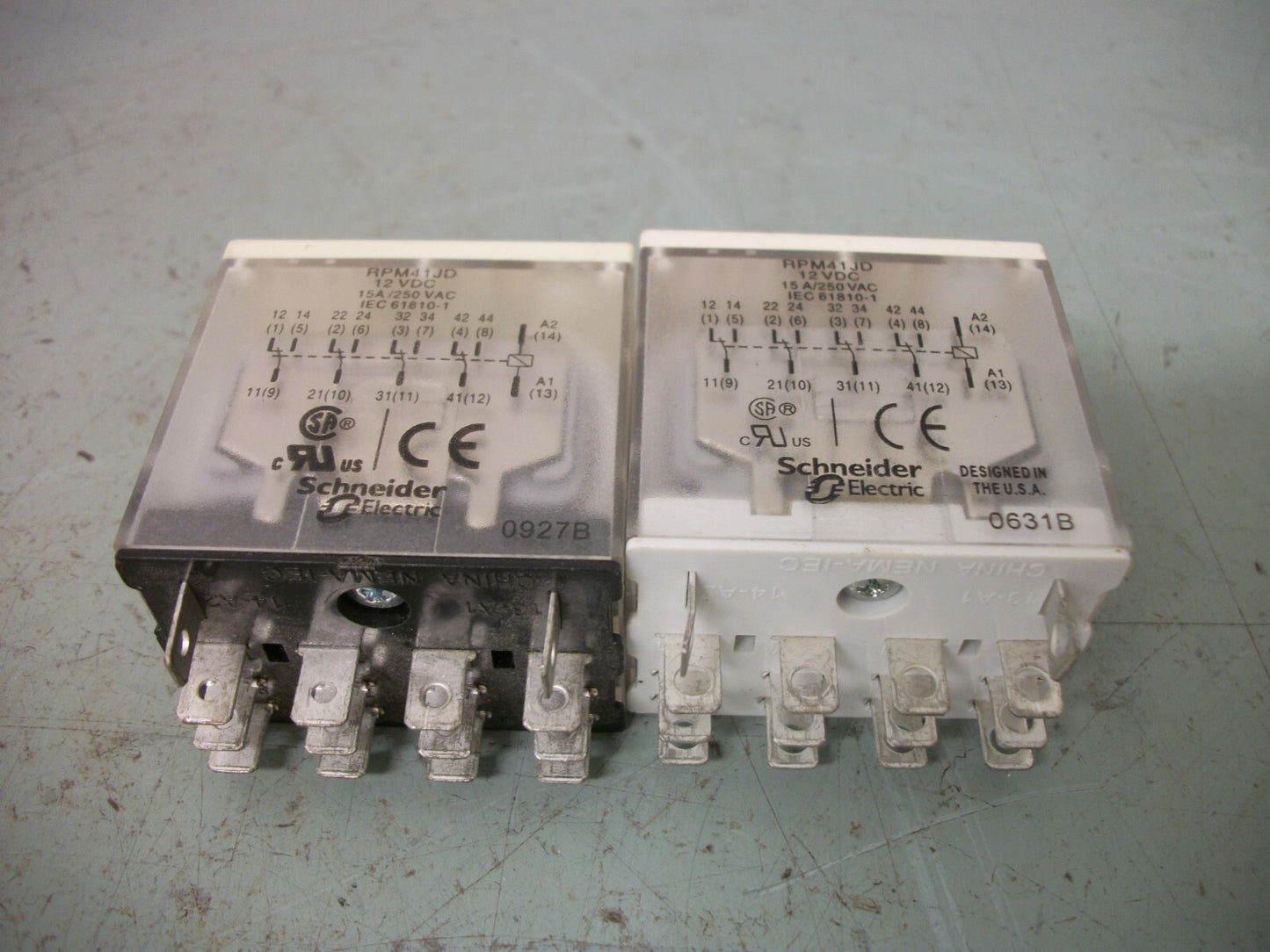TELEMECANIQUE LOT OF 2 4PDT PLUG IN RELAYS RPM41JD 12VCOIL 15AMP