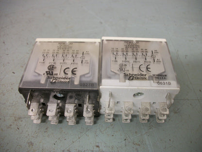 TELEMECANIQUE LOT OF 2 4PDT PLUG IN RELAYS RPM41JD 12VCOIL 15AMP