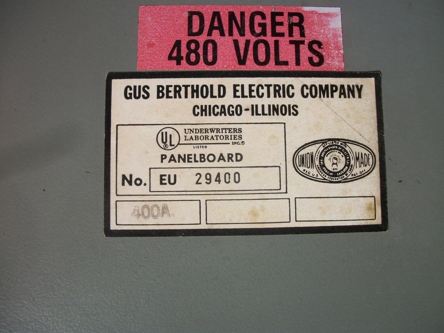 SIEMENS GUS BERTHOLD VACU-BREAK PANELBOARD EU29400 400AMP 600VOLT 3P 3PH