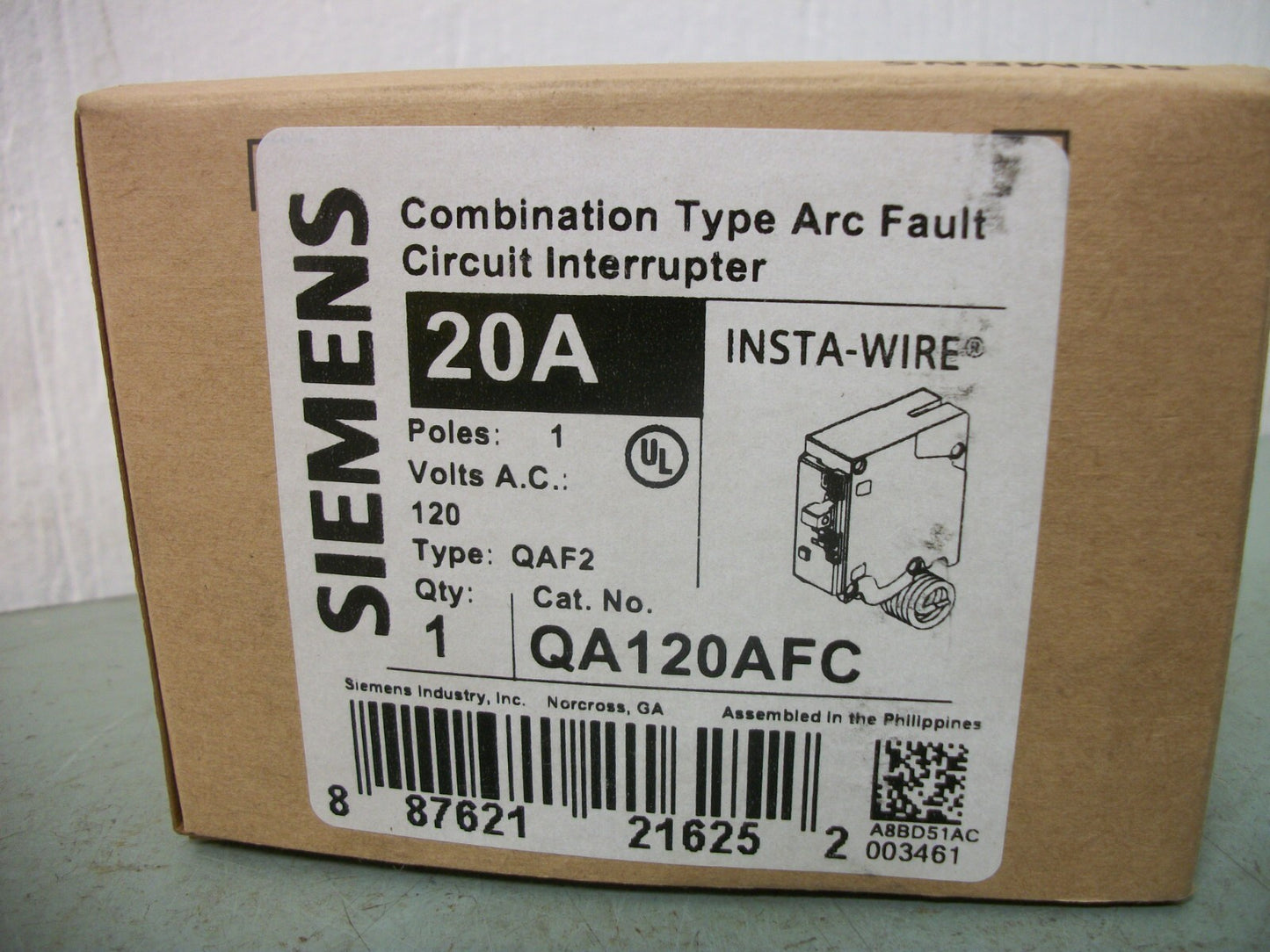 SIEMENS AFCI QAF2 CIRCUIT BREAKER QA120AFC 20AMP 120VOLT 1POLE NIB