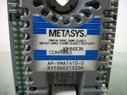 JOHNSON CONTROLS METASYS ELECTRIC MOTOR ACTUATOR AP-VMA1410-0 24VAC 0.5AMP NOB