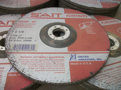 UNITED ABRASIVES LOT OF 17 7X1/4 TYPE 27 SAIT METAL GRINDING DISCS A24R-BF NEW