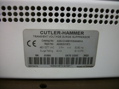 CUTLER-HAMMER 40KA 30AMP TRANSIENT VOLTAGE SURGE SUPPRESSOR AGS+CH480Y030A040KA