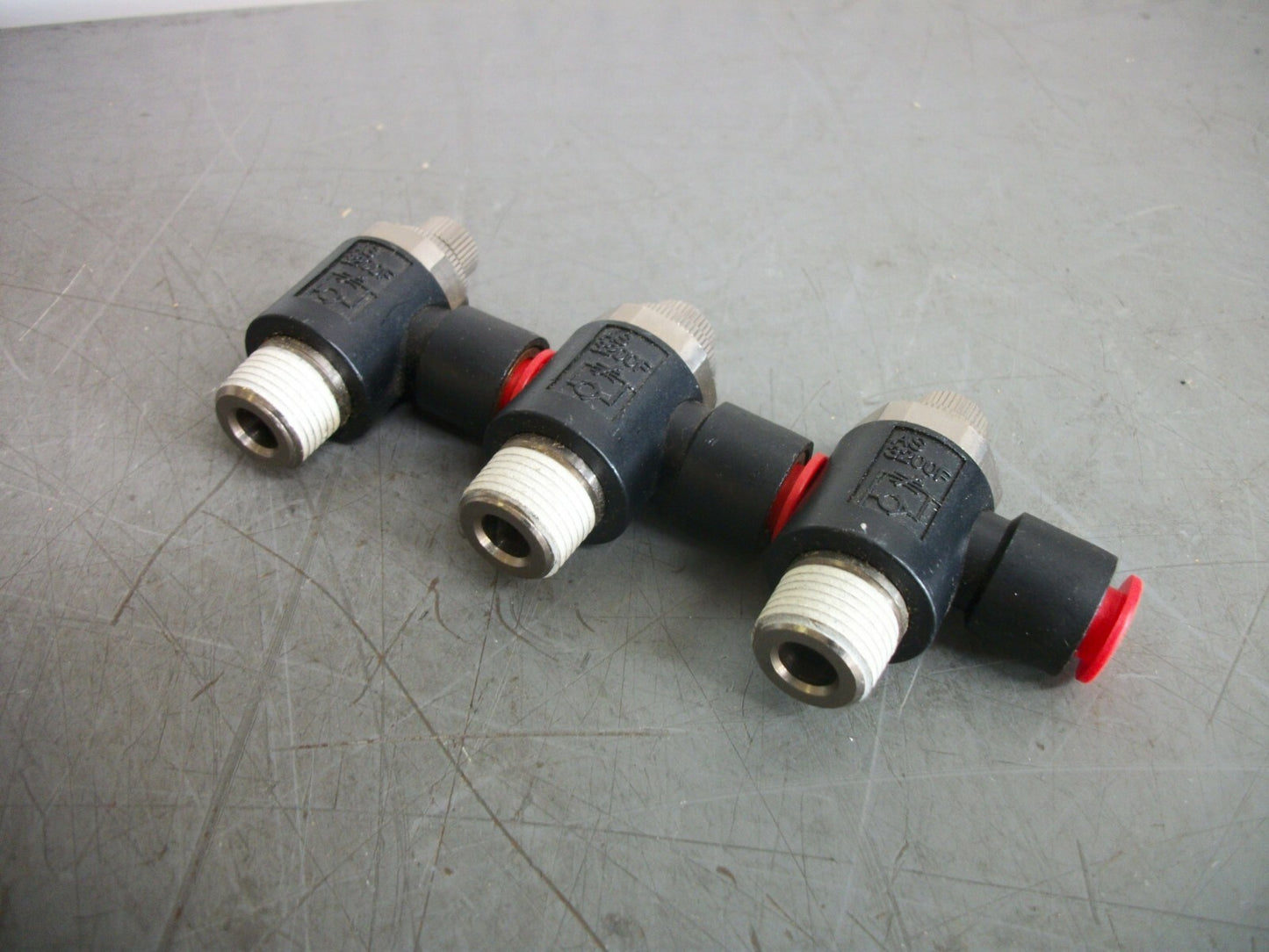 SMC LOT OF 3 3/8" PUSH TO CONNECT 3/8" NPT SPEED CONTROL VALVES AS3200F NOB