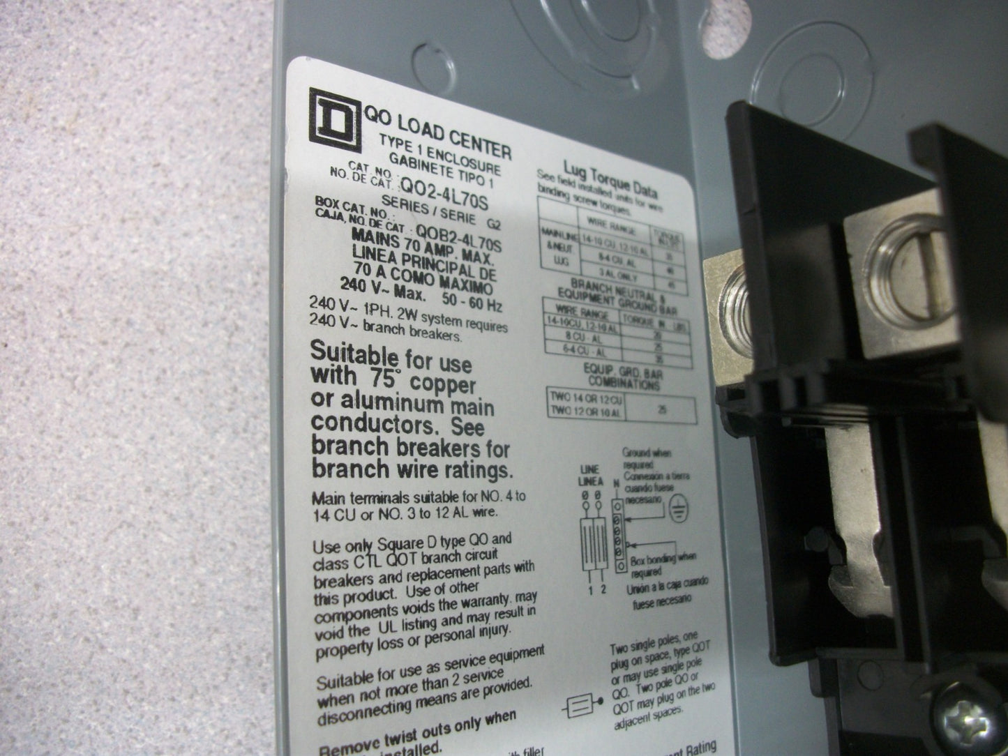 SQUARE D QO LOAD CENTER QO24L70S 70AMP 240VOLT 1PH