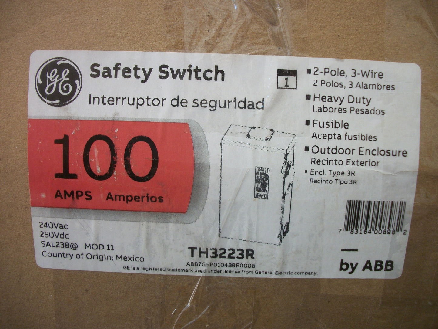 GE DISCONNECT TYPE 3R TH3223R 100AMP 240VOLT 2POLE FUSIBLE NIB