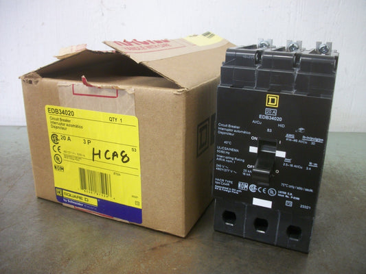 SQUARE D EDB CIRCUIT BREAKER EDB34020 20AMP 480VOLT 3POLE NIB