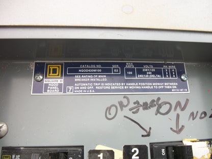 SQUARE D NQOD LOAD CENTER PANELBOARD NQOD430M100 100A 208Y/120/240V 100A MAIN