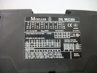 KLOCKNER-MOELLER XSTART CONTACTOR DILM65 80AMP 120VCOIL 3PH 600V 60HP NIB
