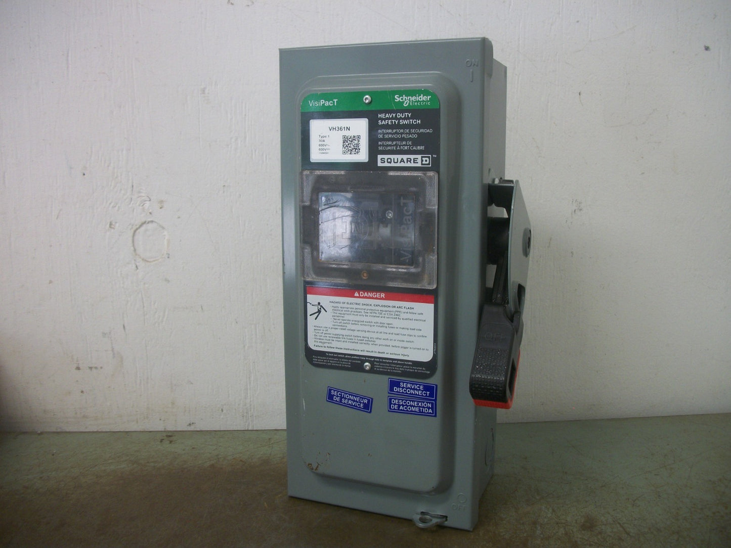 SQUARE D DISCONNECT TYPE 1 VH361N 30AMP 600VOLT 3POLE FUSIBLE