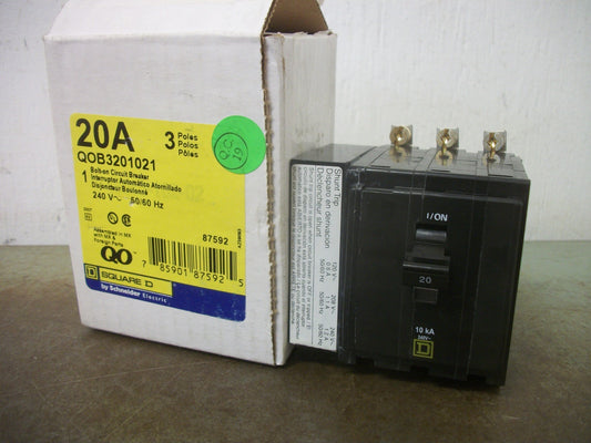 SQUARE D QOB CIRCUIT BREAKER QOB3201021 20AMP 240VOLT 3POLE W/SHUNT NIB